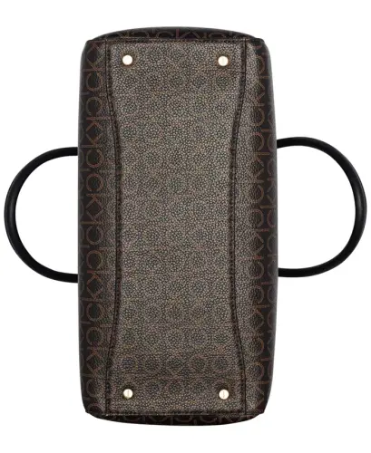 Becky Signature Uch Kompartmentli Turnlock Convertible Tote-Jigarrang Xaki/Qora - 6