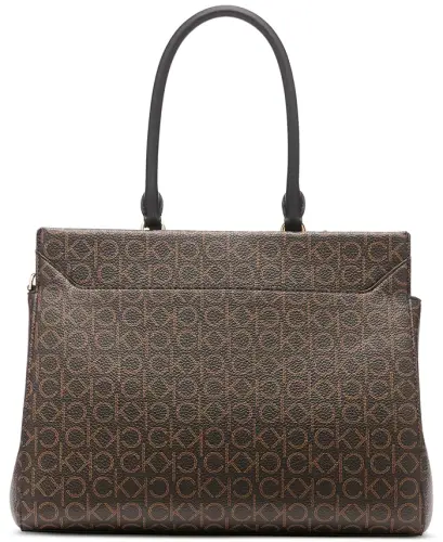 Becky Signature Uch Kompartmentli Turnlock Convertible Tote-Jigarrang Xaki/Qora - 4