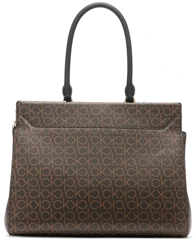 Becky Signature Uch Kompartmentli Turnlock Convertible Tote-Jigarrang Xaki/Qora - 4