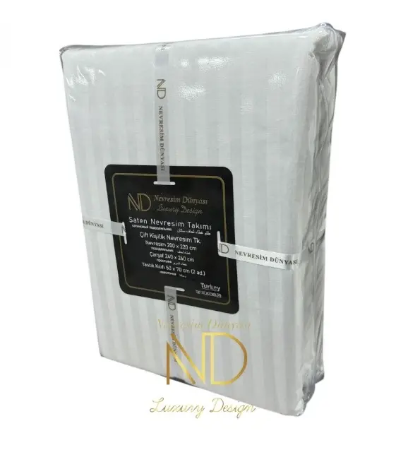 Bedding World Double Size Striped Satin Duvet Cover Set White - 1