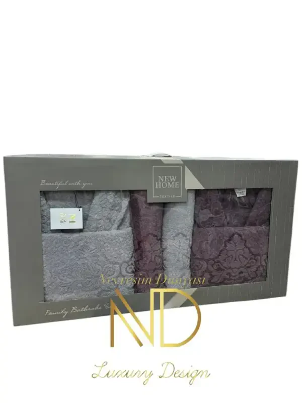 Bedding World Jacquard Bathrobe Set Aubergine Grey - 1