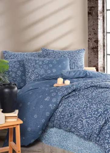 Nevresim Dünyası Ranforce Double Duvet Cover Set Narin Navy Blue - MODAZONE (1)