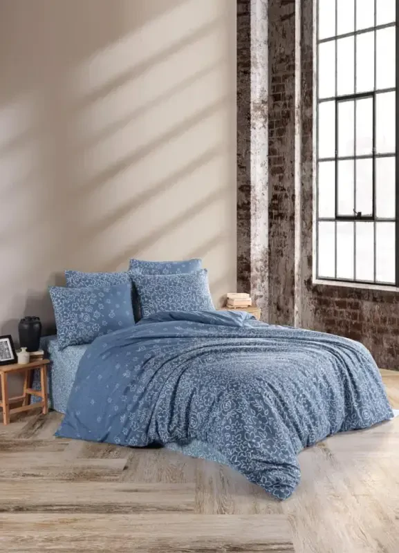 Nevresim Dünyası Ranforce Double Duvet Cover Set Narin Navy Blue - MODAZONE