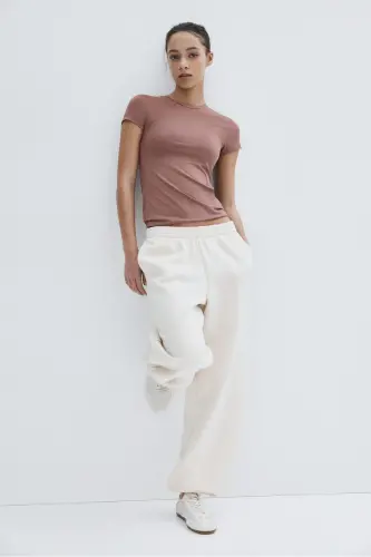 Bedene Oturan Mikrofiber Tişört-Tozlu pembe - H&M (1)