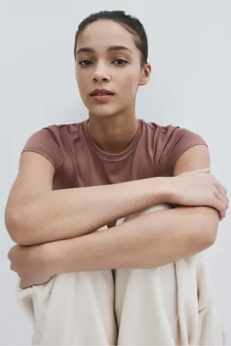 Bedene Oturan Mikrofiber Tişört-Tozlu pembe - 3