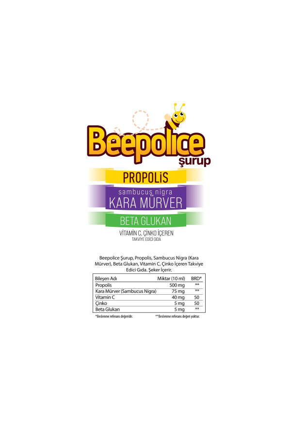 BEE POLİCE PROPOLIS ELDERBERRY BETA GLUCAN VITAMIN C ZINC SUPPLEMENTARY FOOD 100 ML SYRUP - 5