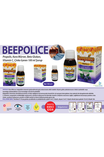 BEE POLİCE PROPOLIS ELDERBERRY BETA GLUCAN VITAMIN C ZINC SUPPLEMENTARY FOOD 100 ML SYRUP - 10