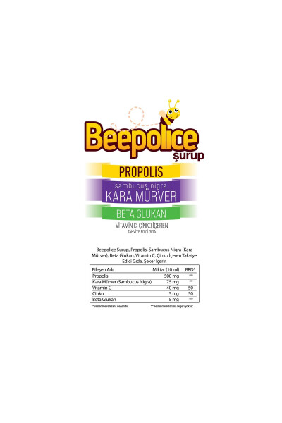 BEE POLİCE PROPOLİS KARA MÜRVER BETA GLUKAN C VİTAMİNİ ÇİNKO İÇEREN TAKVİYE EDİCİ GIDA 100 ML ŞURUP - 5