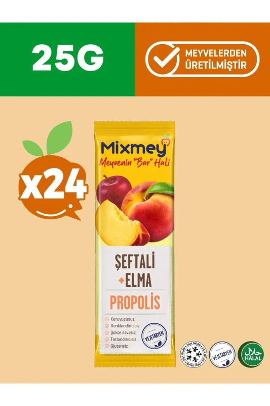 Bee Propolis Şeftali Meyve Barı 24 Adet | Sağlıklı Atıştırmalıklar – Glutensiz (25GR X 24 ADET) - 1