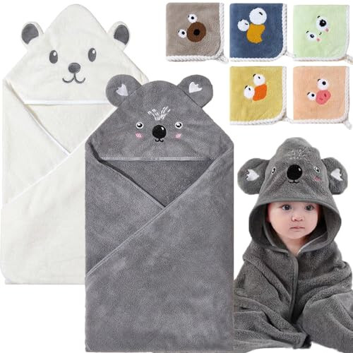 BEFACL 2 Pack Baby Towels with Hood and 5 Baby Washcloths, for Newborn Unisex, 31.5x31.5 in Ultra Absorbent Soft Hooded Bath Towel Set Gift for Boys Girls, Babies, Infant, Toddler, Newborn Essential - 8