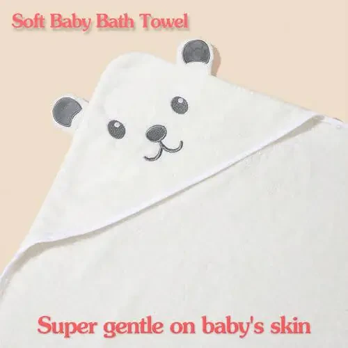 BEFACL 2 Pack Baby Towels with Hood and 5 Baby Washcloths, for Newborn Unisex, 31.5x31.5 in Ultra Absorbent Soft Hooded Bath Towel Set Gift for Boys Girls, Babies, Infant, Toddler, Newborn Essential - 34