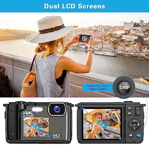 Beginner Digital Camera with SD Card, 64MP Photo/4K Video 60FPS, Dual Screens 2.8”/16x Zoom/Time-Lapse/Slow-Motion/Autofocus/Manual Focus, Vlogging Camera for YouTube - 4