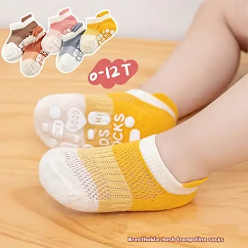 BEHELE Baby Grip Socks Toddler Non Slip Thin Mesh Infant Pointelle Eyelet Socks Unisex Girl Boy No Show Floor Ankle Socks 