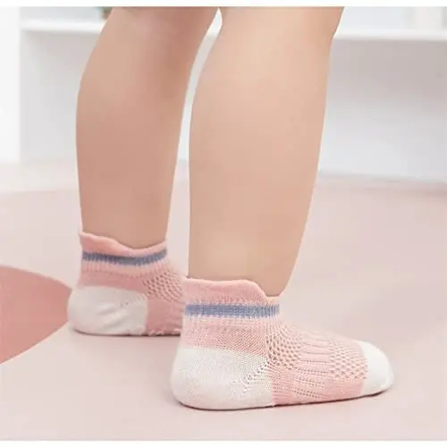 BEHELE Baby Grip Socks Toddler Non Slip Thin Mesh Infant Pointelle Eyelet Socks Unisex Girl Boy No Show Floor Ankle Socks - 3