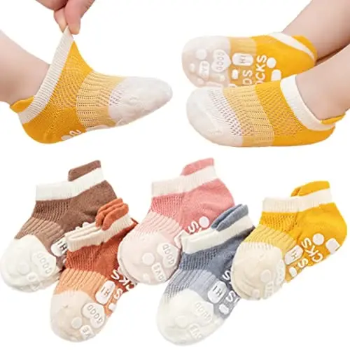 Baby Grip Socks Toddler Non Slip Thin Mesh Infant Pointelle Eyelet Socks Unisex Girl Boy No Show Floor Ankle Socks - MODAZONE