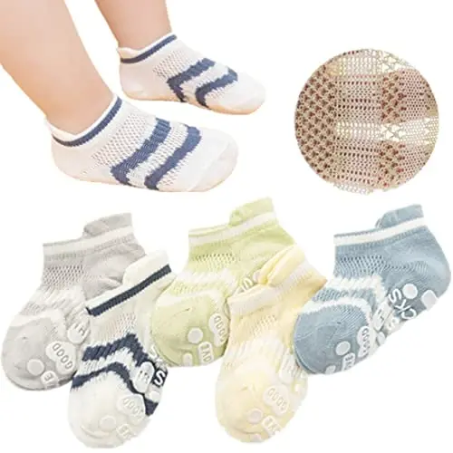 BEHELE Baby Grip Socks Toddler Non Slip Thin Mesh Infant Pointelle Eyelet Socks Unisex Girl Boy No Show Floor Ankle Socks 