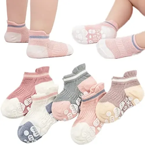 Baby Grip Socks Toddler Non Slip Thin Mesh Infant Pointelle Eyelet Socks Unisex Girl Boy No Show Floor Ankle Socks 