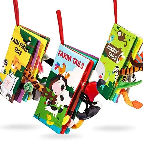 beiens Baby Book Toys, 3PCS Touch and Feel Soft Sensory Crinkle Books | Baby Toys 0-3-6-12-18 Months, Cloth Infant Newborn Toys for Tummy Time, Stroller Car Seat Toys, Baby Boy Girl Shower Gifts - 1