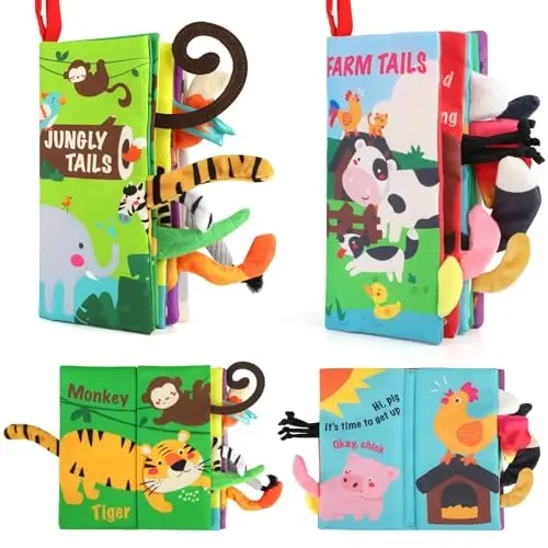 beiens Baby Books 0-6 Months, 2PCS Baby Toys 0-3-6-12-18 Months, Touch Feel Sensory Cloth Crinkle Soft Books, Tummy Time Stroller Infant Newborn Toys, Boy Girl Shower Gifts - BEIENS