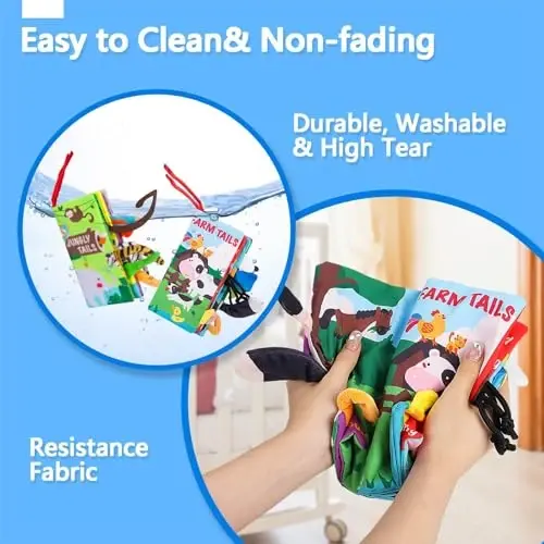 beiens Baby Books 0-6 Months, 2PCS Baby Toys 0-3-6-12-18 Months, Touch Feel Sensory Cloth Crinkle Soft Books, Tummy Time Stroller Infant Newborn Toys, Boy Girl Shower Gifts - 4