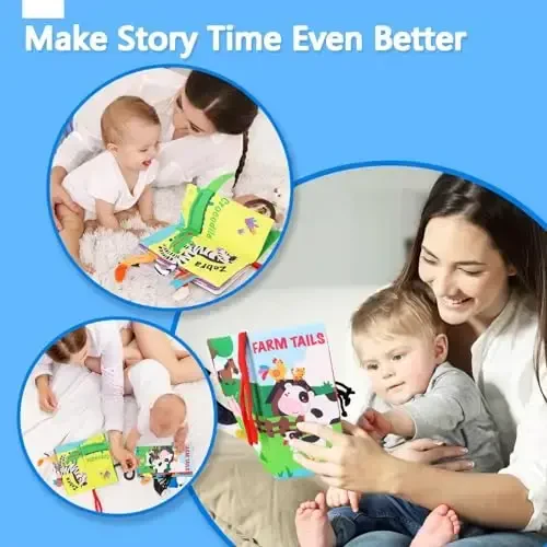 beiens Baby Books 0-6 Months, 2PCS Baby Toys 0-3-6-12-18 Months, Touch Feel Sensory Cloth Crinkle Soft Books, Tummy Time Stroller Infant Newborn Toys, Boy Girl Shower Gifts - 7