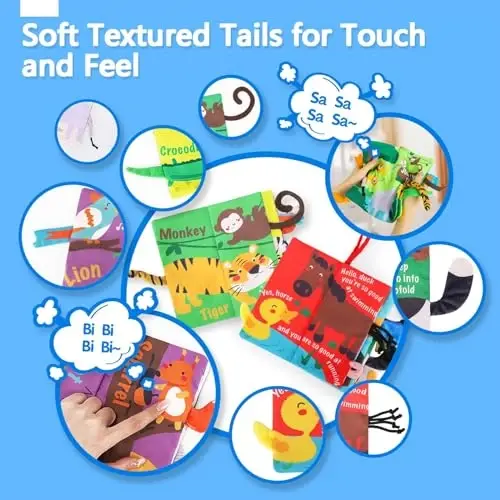 beiens Baby Books 0-6 Months, 2PCS Baby Toys 0-3-6-12-18 Months, Touch Feel Sensory Cloth Crinkle Soft Books, Tummy Time Stroller Infant Newborn Toys, Boy Girl Shower Gifts - 6