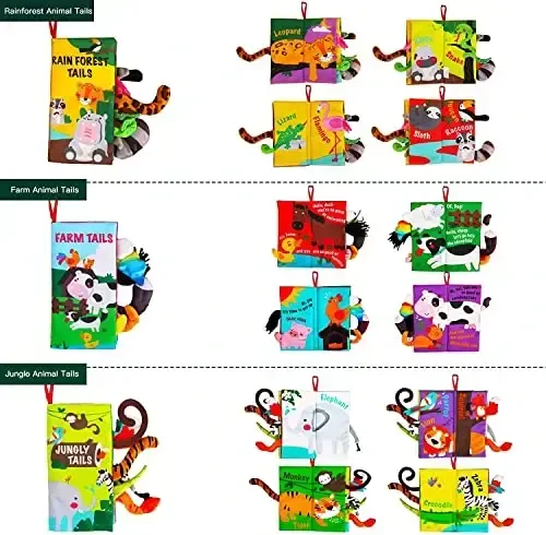 beiens Baby Books Toys, Baby Books 0-6 Months, 3PCS Touch and Feel Cloth Crinkle Soft Books, Toys for 0-3-6-12-18 Months Infant Newborn Baby Boy Girl Shower Gifts Set - 2