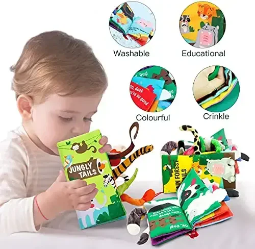 beiens Baby Books Toys, Baby Books 0-6 Months, 3PCS Touch and Feel Cloth Crinkle Soft Books, Toys for 0-3-6-12-18 Months Infant Newborn Baby Boy Girl Shower Gifts Set - 3