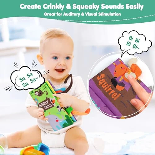 beiens Baby Books Toys, Touch and Feel Crinkle Cloth Book for Infant Baby 0-3-6-12-18 Months, Early Development Interactive Stroller Soft Toys, Shower Gifts Christmas Stocking Stuffers for Boys Girls - 4