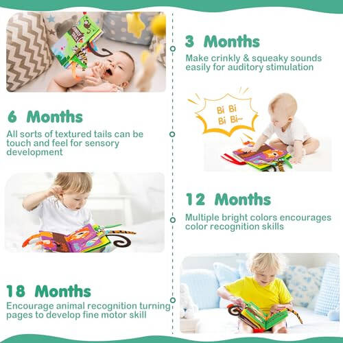 beiens Baby Books Toys, Touch and Feel Crinkle Cloth Book for Infant Baby 0-3-6-12-18 Months, Early Development Interactive Stroller Soft Toys, Newborn Gifts for Boys Girls - 3