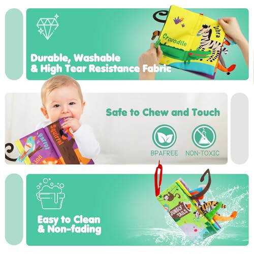 beiens Baby Books Toys, Touch and Feel Crinkle Cloth Book for Infant Baby 0-3-6-12-18 Months, Early Development Interactive Stroller Soft Toys, Newborn Gifts for Boys Girls - 6