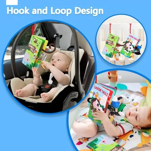 beiens Baby Books 0-6 Months, 2PCS Baby Toys 0-3-6-12-18 Months, Touch Feel Sensory Cloth Crinkle Soft Books, Tummy Time Stroller Infant Newborn Toys, Boy Girl Shower Gifts - 5