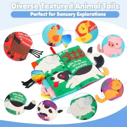 beiens Soft Toys Baby Cloth Books, Touch and Feel Crinkle Books for Babies, Infants & Toddler, Early Development Interactive Car Toys & Stroller Toys for Boys & Girls (Farm Tails-1 Book) - 2