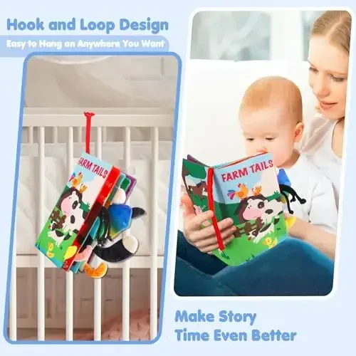 beiens Soft Toys Baby Cloth Books, Touch and Feel Crinkle Books for Babies, Infants & Toddler, Early Development Interactive Car Toys & Stroller Toys for Boys & Girls (Farm Tails-1 Book) - 5