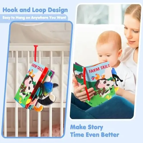 beiens Soft Toys Baby Cloth Books, Touch and Feel Crinkle Books for Babies, Infants & Toddler, Early Development Interactive Car Toys & Stroller Toys for Boys & Girls (Farm Tails-1 Book) - 5