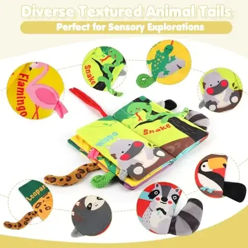 beiens Soft Toys Baby Cloth Books, Touch and Feel Crinkle Books for Babies, Infants & Toddler, Early Development Interactive Car Toys & Stroller Toys for Boys & Girls (Rainforest Tails-1 Book) - 2