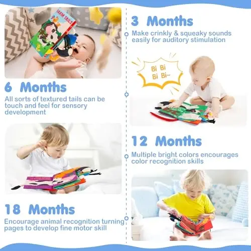 beiens Fabric Book for Baby, Baby Books 0 to 3 Years Touch, My Little Interactive Activity Book, Educational Toy for Children Gift Idea from Birth, Soft Crinkle Book with Animals - 3