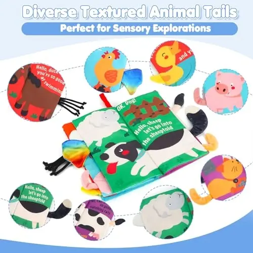 beiens Soft Toys Baby Cloth Books, Touch and Feel Crinkle Books for Babies, Infants & Toddler, Early Development Interactive Car Toys & Stroller Toys for Boys & Girls (Farm Tails-1 Book) - BEIENS (1)
