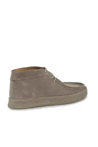 Beige 100% Leather Lace-up Suede Boots - 2