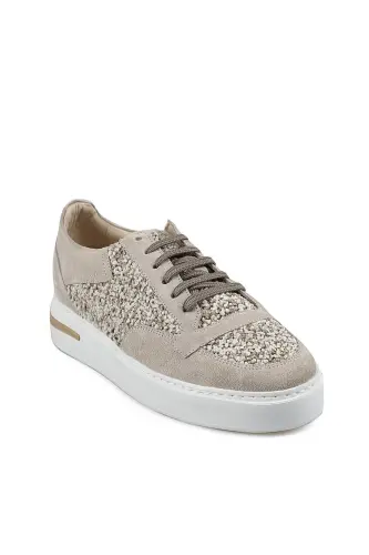 Beige 100% Leather Sports Stitched Sole Sneaker Shoes - JAKAMEN (1)