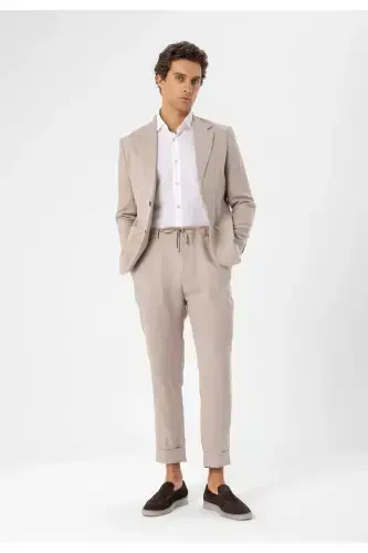 Beige 100% Linen Men's Blazer Jacket-Beige - 5