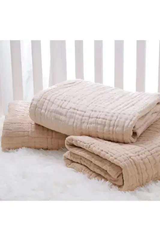 Beige 4-Layer Multipurpose Muslin Swaddle Blanket-Beige - 4