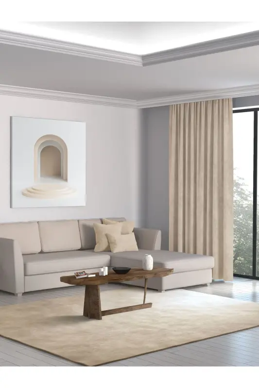 Beige Background Curtain 150x260-Beige - 3