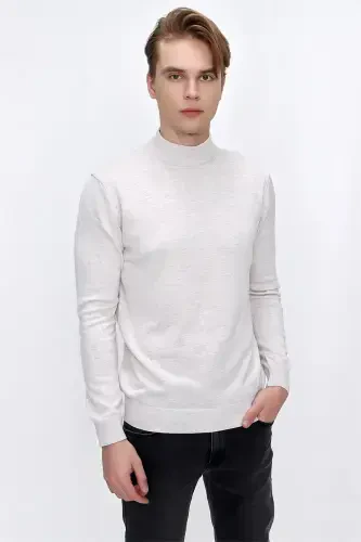 Beige Basic Dynamic Fit Comfort Fit Half Turtleneck Knit Sweater - 3