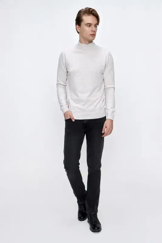 Beige Basic Dynamic Fit Comfort Fit Half Turtleneck Knit Sweater - 4