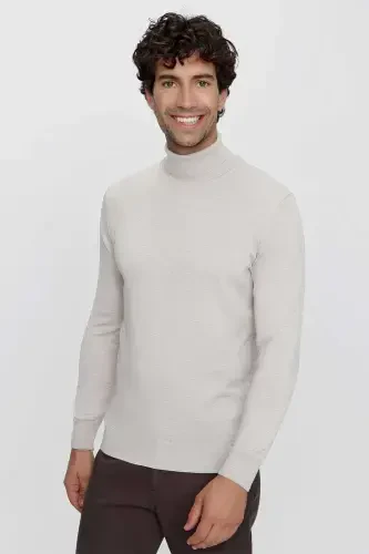 Beige Basic Dynamic Fit Relaxed Fit Fisherman Collar Knitted Sweater - 3