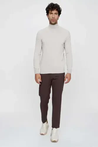 Beige Basic Dynamic Fit Relaxed Fit Fisherman Collar Knitted Sweater - 6