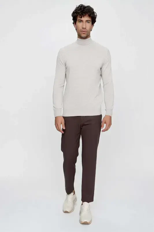 Beige Basic Dynamic Fit Relaxed Fit Fisherman Collar Knitted Sweater - 6