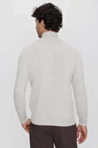 Beige Basic Dynamic Fit Relaxed Fit Fisherman Collar Knitted Sweater - 7