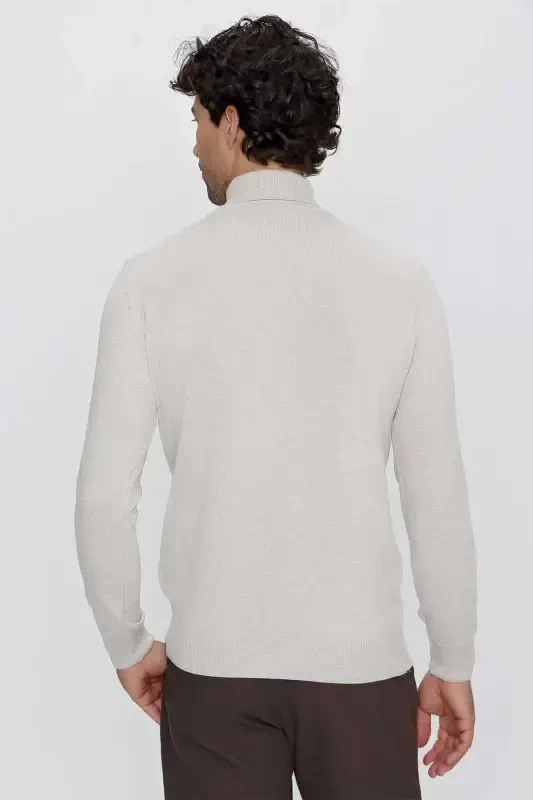 Beige Basic Dynamic Fit Relaxed Fit Fisherman Collar Knitted Sweater - 7